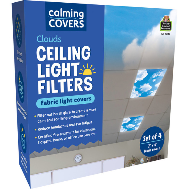 TEACHER CREATED RESOURCES Teacher Created Resources® Calming Covers Ceiling Light Filters, 2' x 4', Clouds, Pack of 4