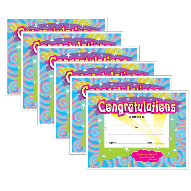 TREND ENTERPRISES INC. TREND Congratulations/Swirls Colorful Classics Certificates, 30 Per Pack, 6 Packs