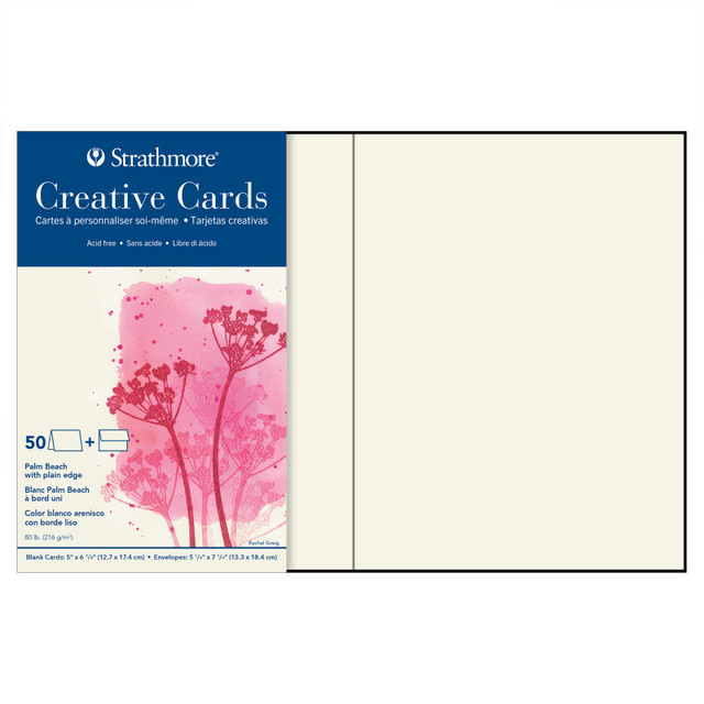 DIXON FINE ART Strathmore Creative Cards & Envelopes, Palm Beach with Plain Edge, Full Size, 5x6.875 inch, Pack of 50