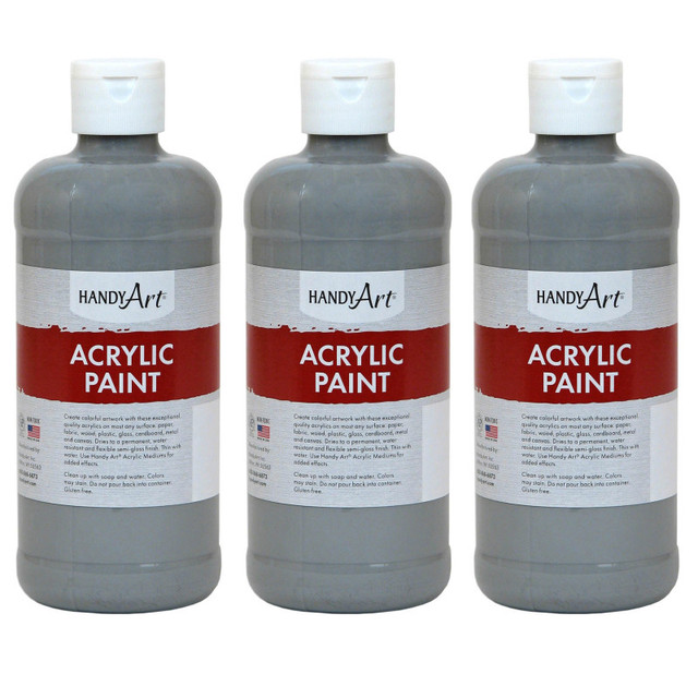 ROCK PAINT DISTRIBUTING CORP Handy Art® Acrylic Paint 16 oz, Gray, Pack of 3