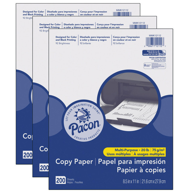 DIXON TICONDEROGA CO Pacon® Multi-Purpose Paper, White, 20 lb., 8-1/2" x 11", 200 Sheets Per Pack, 3 Packs