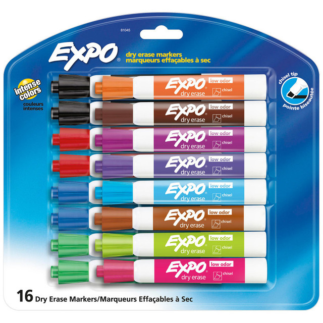 NEWELL BRANDS DISTRIBUTION LLC EXPO® Low Odor Dry Erase Marker, Chisel Tip, Assorted, Pack of 16