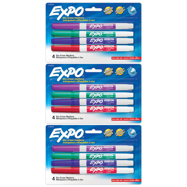 NEWELL BRANDS DISTRIBUTION LLC EXPO® Dry Erase Markers, Whiteboard Markers with Low Odor Ink, Fine Tip, Assorted Vibrant Colors, 4 Per Pack, 3 Packs