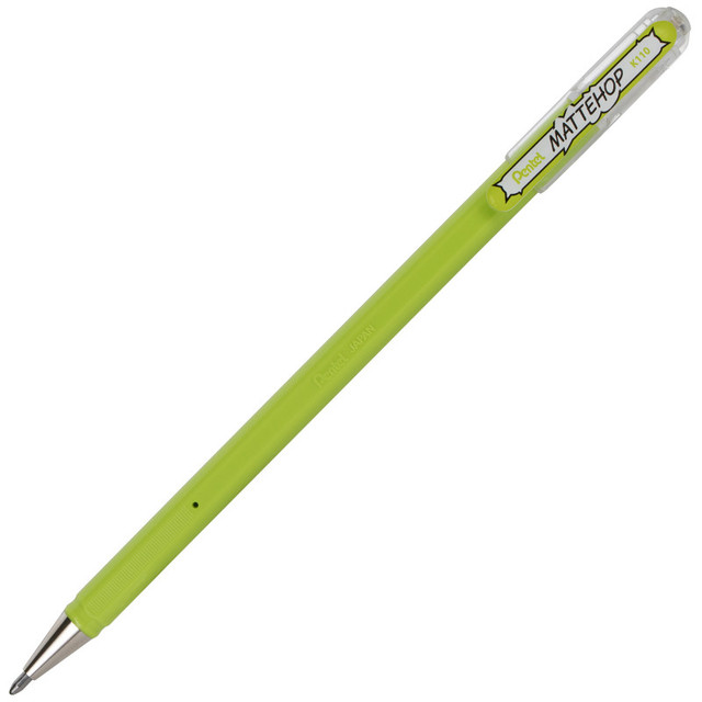 PENTEL OF AMERICA Pentel Arts Hybrid MATTEHOP Gel Roller, 1.0mm, Matte Yellow Green Ink, Pack of 12