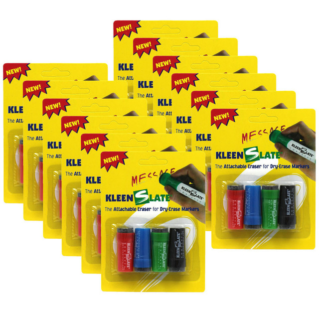 KLEENSLATE CONCEPTS LP KleenSlate® Attachable Erasers for Dry-Erase Markers, 4 Per Pack, 12 Packs