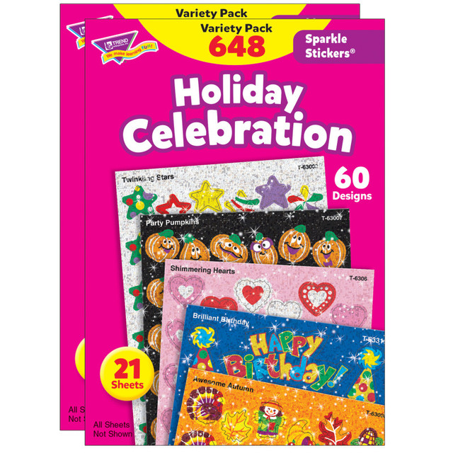 TREND ENTERPRISES INC. TREND Holiday Celebration Sparkle Stickers® Variety Pack, 648 Per Pack, 2 Packs
