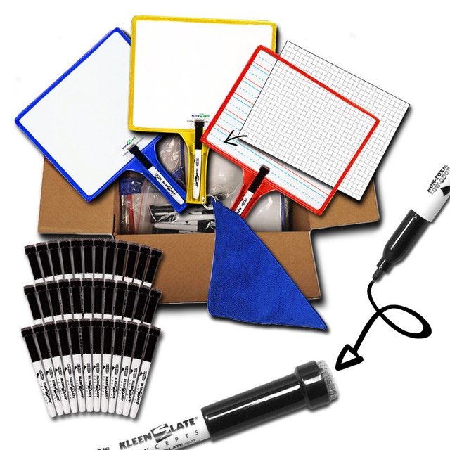 KLEENSLATE CONCEPTS LP KleenSlate® Customizable Handheld Whiteboards with Clear Dry Erase Sleeves & Markers, Class Set of 36