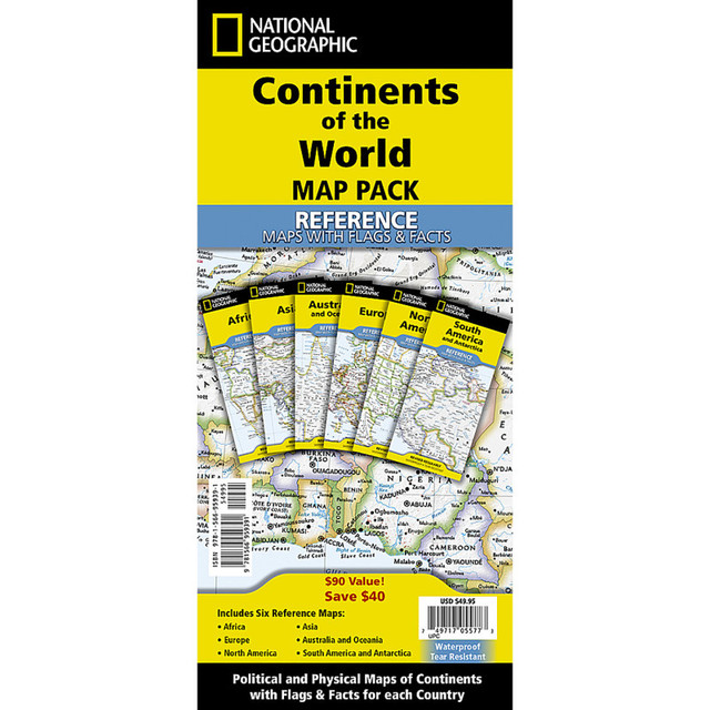 NATIONAL GEOGRAPHIC MAPS National Geographic Continents of the World Flags and Facts, folded, Map Pack Bundle, Folded: 4.25" x 9.25" ; Flat: 25.25" x 18.5"