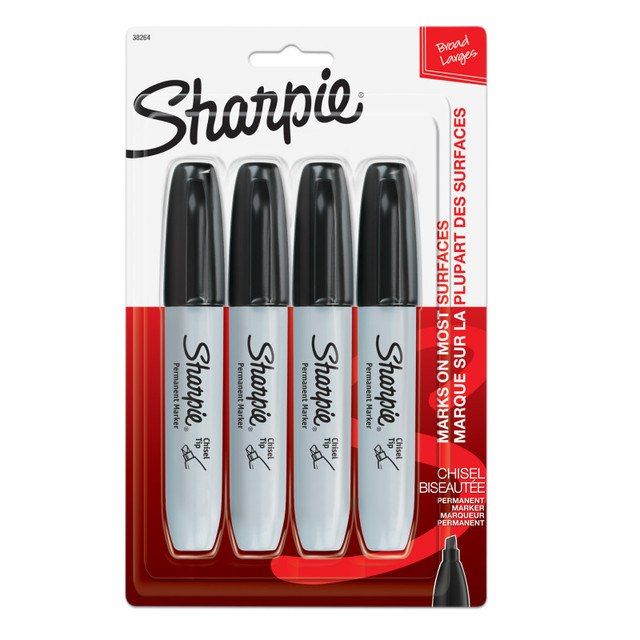 NEWELL BRANDS DISTRIBUTION LLC Sharpie® Permanent Markers, Chisel Tip, Black, Pack of 4