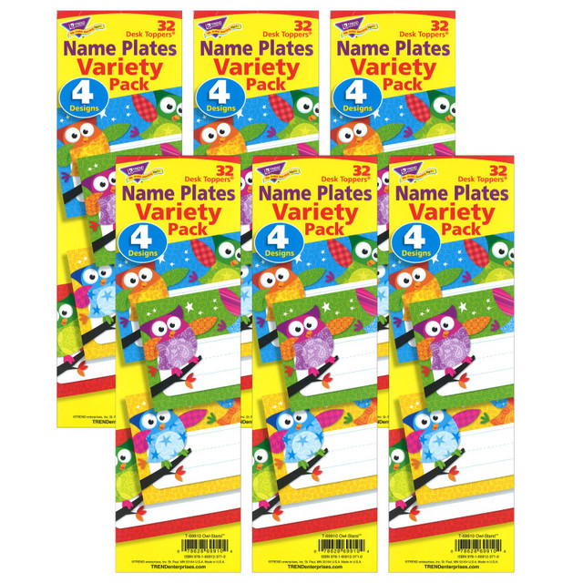 TREND ENTERPRISES INC. TREND Owl-Stars!® Desk Toppers® Name Plates Variety Pack, 32 Per Pack, 6 Packs