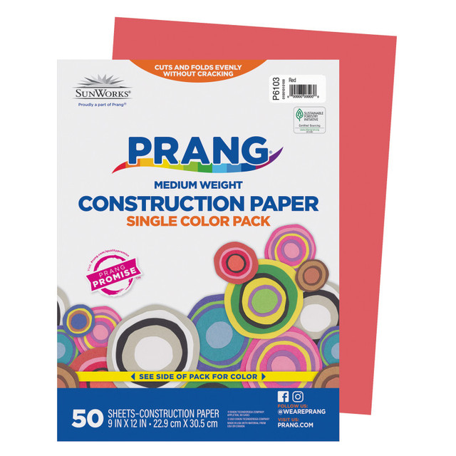 DIXON TICONDEROGA CO Prang® Construction Paper, Medium Weight, Red, 9" x 12", 50 Sheets