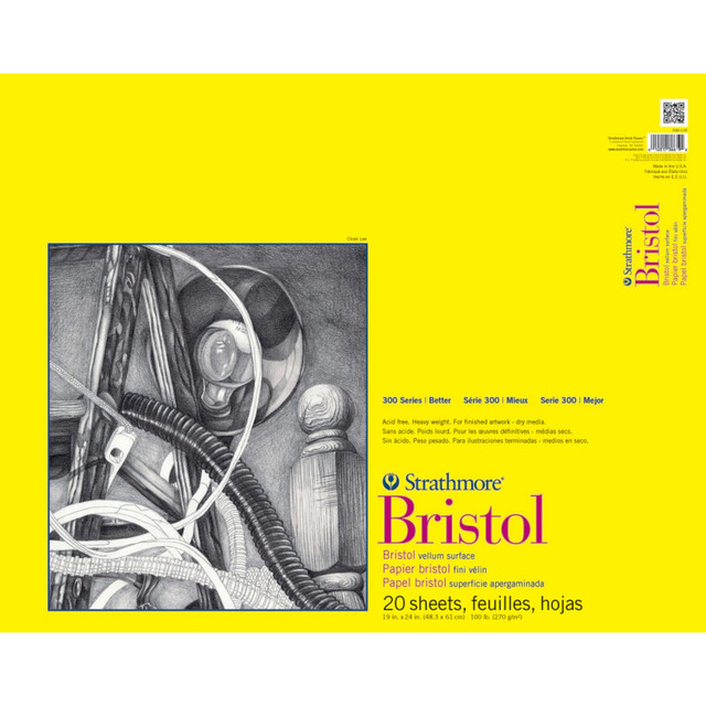 DIXON FINE ART Strathmore 300 Series Bristol Pad, Vellum Finish, Tape Binding, 20 Sheet, 19x24 inch, 1 Count