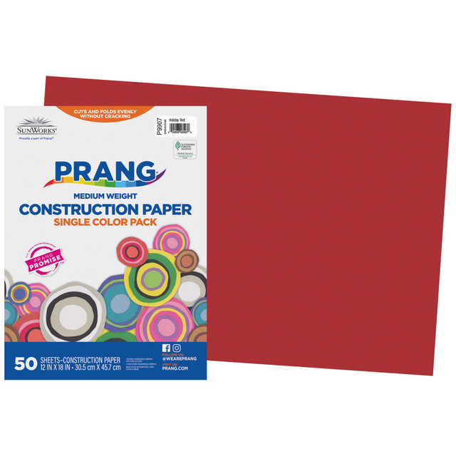 DIXON TICONDEROGA CO Prang® Construction Paper, Medium Weight, Holiday Red, 12" x 18", 50 Sheets