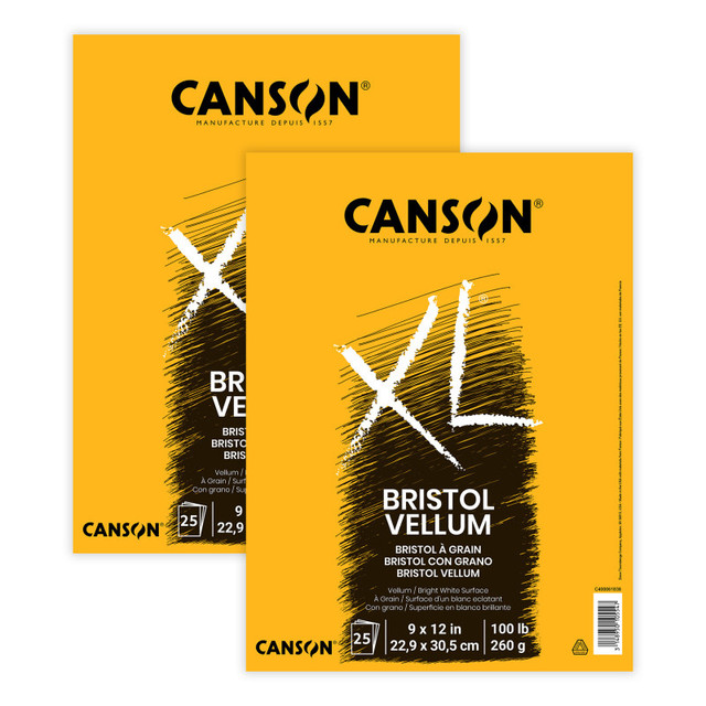 DIXON FINE ART Canson XL Series Bristol Pad, Vellum Finish, Foldover Binding, 25 Sheet, 9x12 inch, Pack of 2