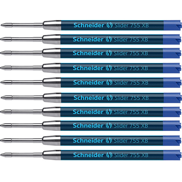 REDIFORM INC Schneider® Slider 755 XB Ballpoint Pen Refill, Viscoglide Ink, Blue, Pack of 10