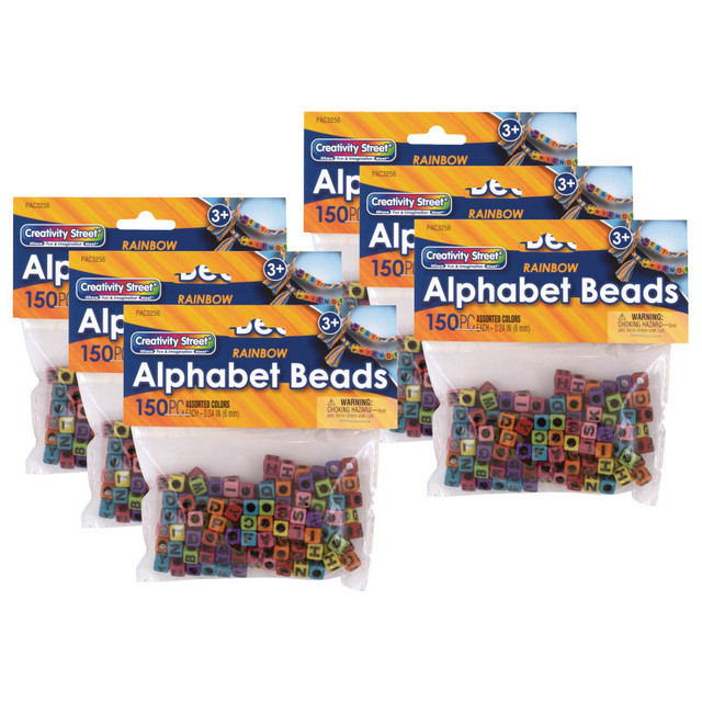 DIXON TICONDEROGA CO Creativity Street® Alphabet Beads, Assorted Rainbow Colors, 6 mm, 150 Per Pack, 6 Packs