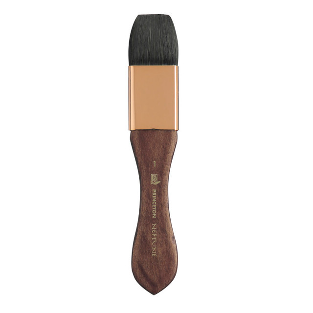 DIXON FINE ART Princeton Neptune Mottler Brush, Synthetic Bristles, Short Handle Watercolor Paintbrush, Dark Wood, Size 1 inch, 1 Count DIXON FINE ART Princeton Neptune Mottler Brush, Synthetic Bristles, Short Handle Watercolor Paintbrush, Dark Wood, Size 1 inch, 1 Count