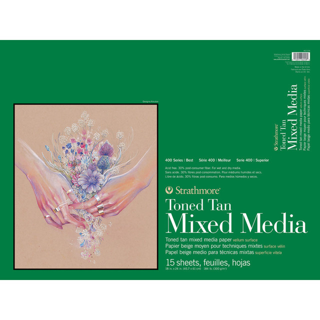 DIXON FINE ART Strathmore 400 Series Mixed Media Pad, Toned Tan, Glue Binding, 15 Sheet, 18x24 inch, 1 Count