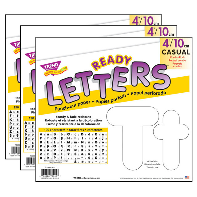 TREND ENTERPRISES INC. TREND White 4-Inch Casual Uppercase/Lowercase Combo Pack Ready Letters®, 182 Per Pack, 3 Packs