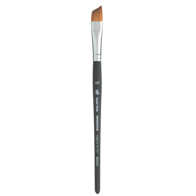 DIXON FINE ART Princeton Aqua Elite Angle Shader Brush, Synthetic Bristles, Short Handle Watercolor Paintbrush, Matte Black, Size 1/2 inch, 1 Count