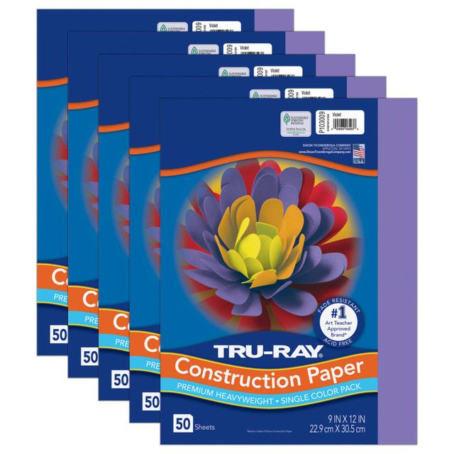 DIXON TICONDEROGA CO Tru-Ray® Construction Paper, Heavyweight, Violet, 9" x 12", 50 Sheets Per Pack, 5 Packs