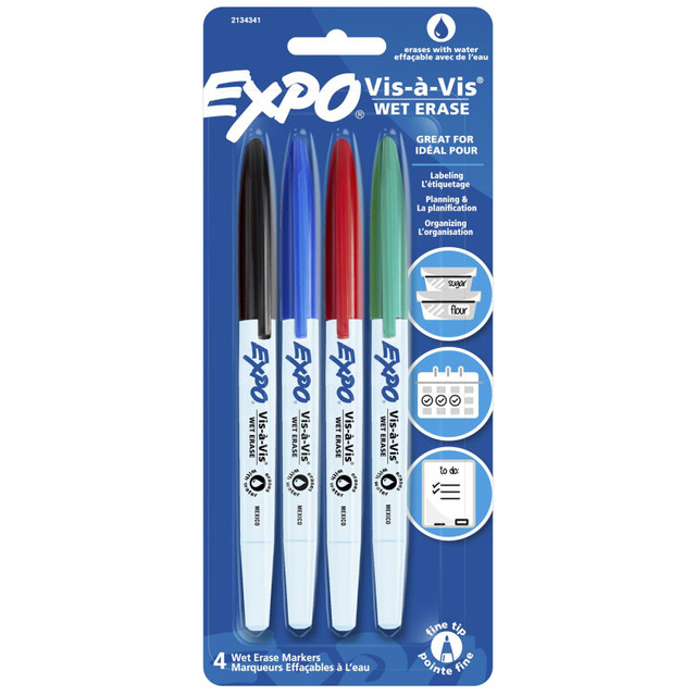 NEWELL BRANDS DISTRIBUTION LLC EXPO® Vis-à-Vis Wet Erase Marker Set, 4 Colors, Fine Tip