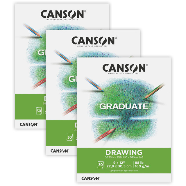 DIXON FINE ART Canson Graduate Drawing Pad, Foldover Binding, 30 Sheet, 9x12 inch, Pack of 3