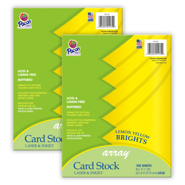 DIXON TICONDEROGA CO Pacon® Card Stock, Lemon Yellow, 8-1/2" x 11", 100 Sheets Per Pack, 2 Packs