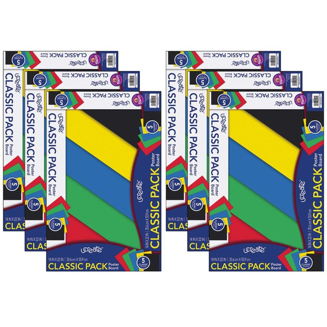 DIXON TICONDEROGA CO UCreate® Poster Board, 5 Assorted Primary Colors, 14" x 22", 5 Sheets Per Pack, 6 Packs