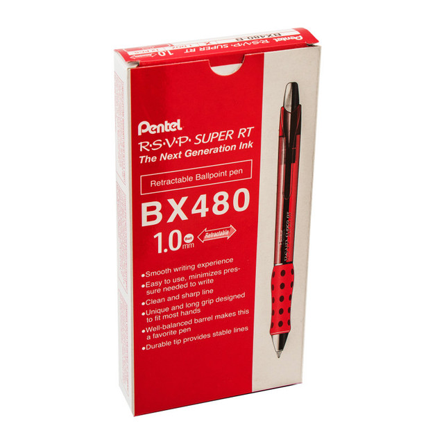 PENTEL OF AMERICA Pentel® R.S.V.P.® Super RT Retractable Ballpoint Pen, Red, Pack of 12