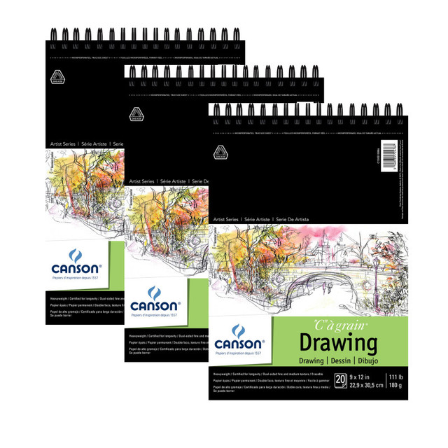 DIXON FINE ART Canson Artist Series C à Grain Drawing Pad, Top Wire Binding, 20 Sheet, 9x12 inch, Pack of 3