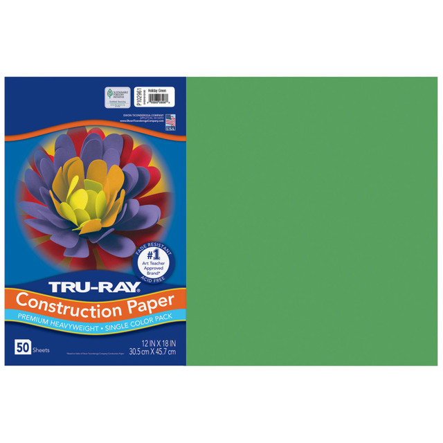 DIXON TICONDEROGA CO Tru-Ray® Construction Paper, Heavyweight, Holiday Green, 12" x 18", 50 Sheets