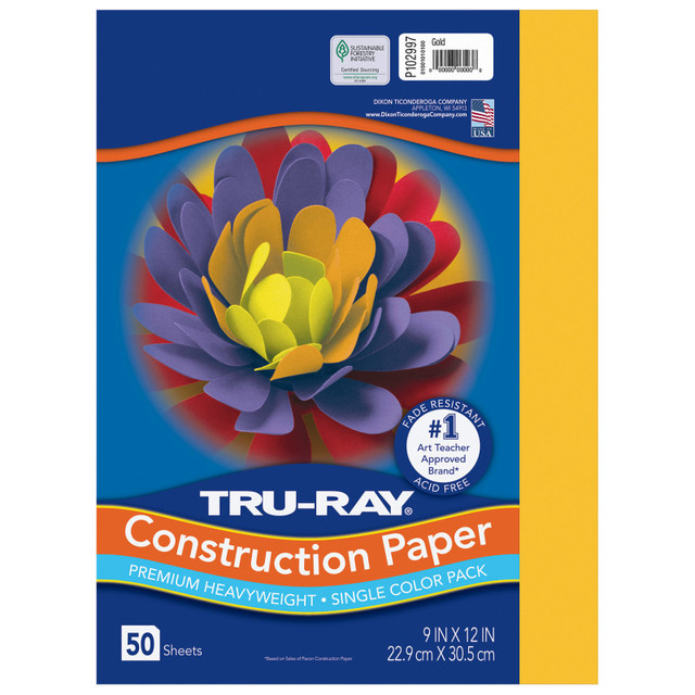DIXON TICONDEROGA CO Tru-Ray® Construction Paper, Heavyweight, Gold, 9" x 12", 50 Sheets