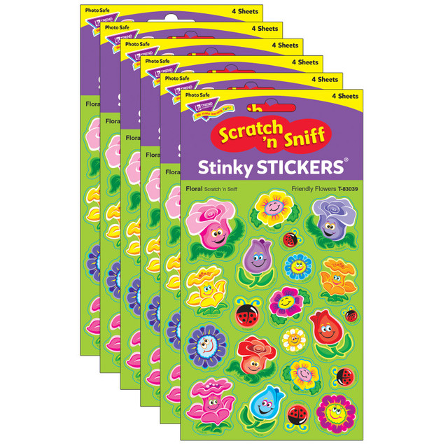 TREND ENTERPRISES INC. TREND Friendly Flowers/Floral Mixed Shapes Stinky Stickers®, 84 Per Pack, 6 Packs