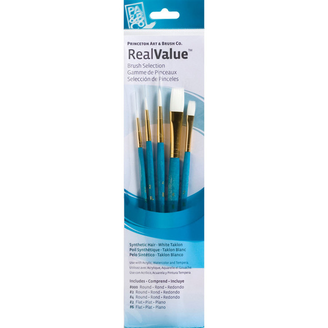 DIXON FINE ART Princeton RealValue Brush Set, White Taklon Bristles, Short Handle Mixed Media Paintbrush, Blue, 5 Pieces DIXON FINE ART Princeton RealValue Brush Set, White Taklon Bristles, Short Handle Mixed Media Paintbrush, Blue, 5 Pieces