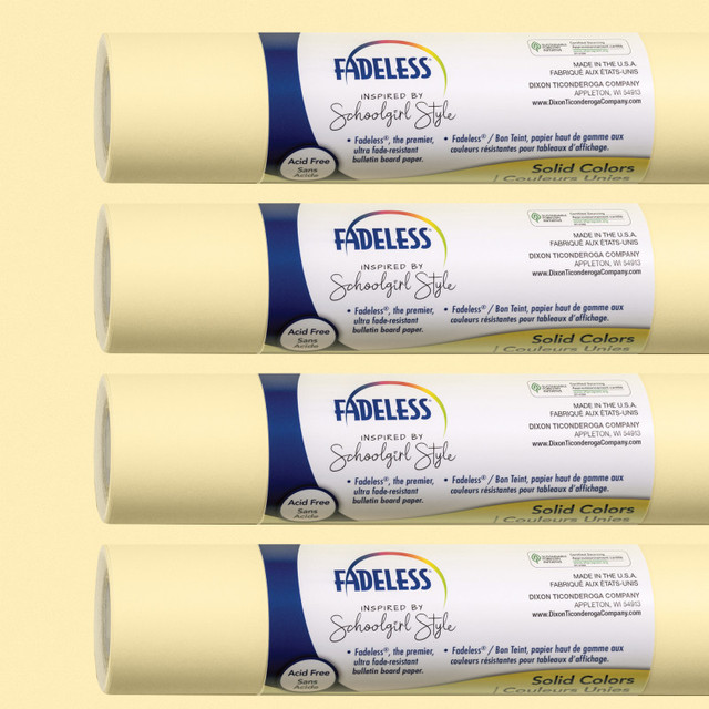 DIXON TICONDEROGA CO Fadeless® Schoolgirl Style Bulletin Board Paper, 48" x 12', Lemon Drop, 4 Rolls