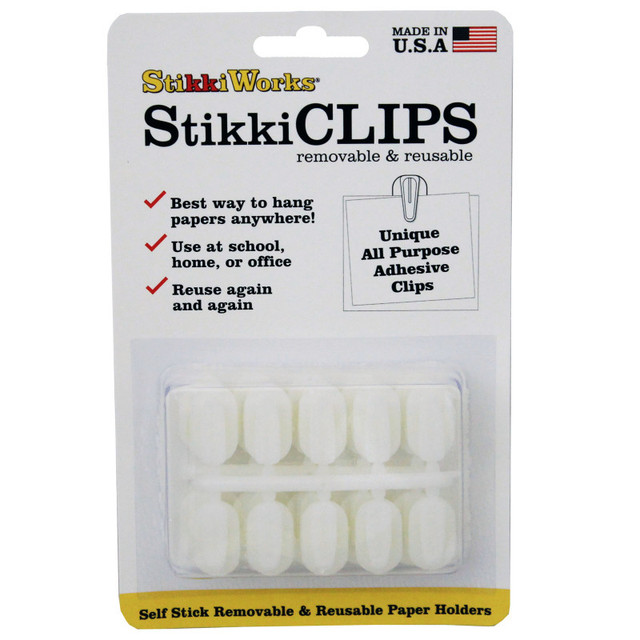 FPC CORPORATION StikkiWorks StikkiCLIPS™ Adhesive Clips, White, Pack of 20
