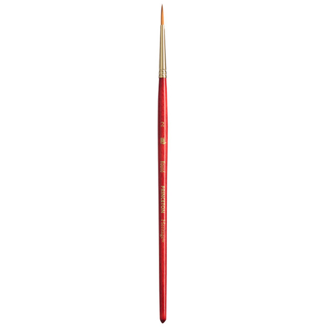 DIXON FINE ART Princeton Heritage Round Brush, Synthetic Bristles, Short Handle Watercolor Paintbrush, Scarlet, Size 2, 1 Count