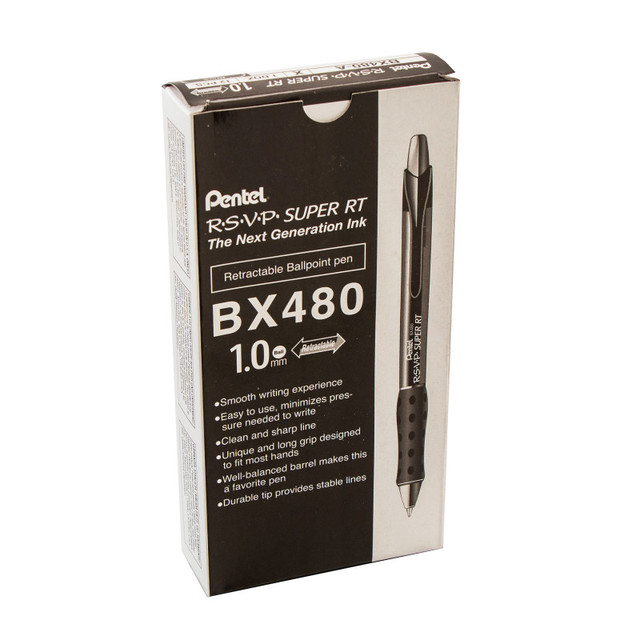 PENTEL OF AMERICA Pentel® R.S.V.P.® Super RT Retractable Ballpoint Pen, Black, Pack of 12