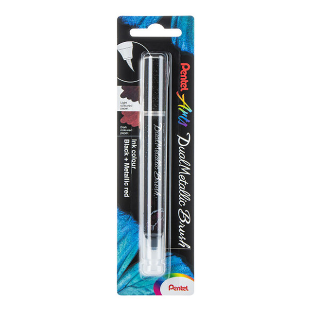 PENTEL OF AMERICA Pentel Arts DualMetallic Brush, Black/Metallic Red Ink