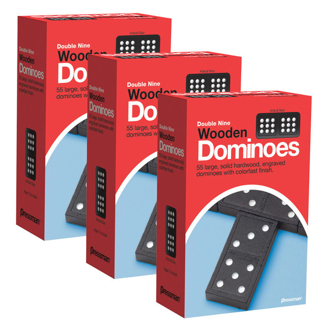 PRESSMAN DBA GOLIATH Pressman Double Nine Wooden Dominoes Game, 3 Packs