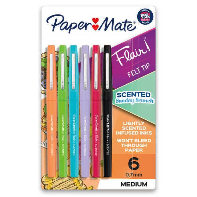 NEWELL BRANDS DISTRIBUTION LLC Paper Mate® Flair, Scented Felt Tip Pens, Assorted Sunday Brunch Scents & Colors, 0.7mm, 6 Count