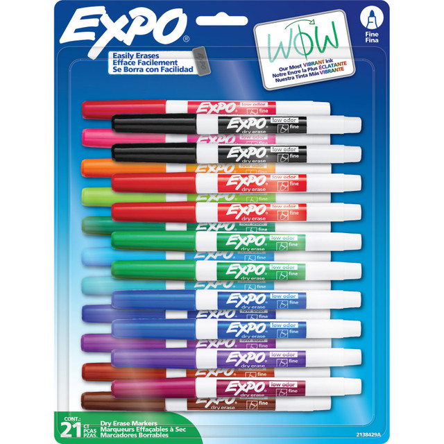 NEWELL BRANDS DISTRIBUTION LLC EXPO® Dry Erase Markers, Whiteboard Markers with Low Odor Ink, Fine Tip, Assorted Vibrant Colors, 21 Count