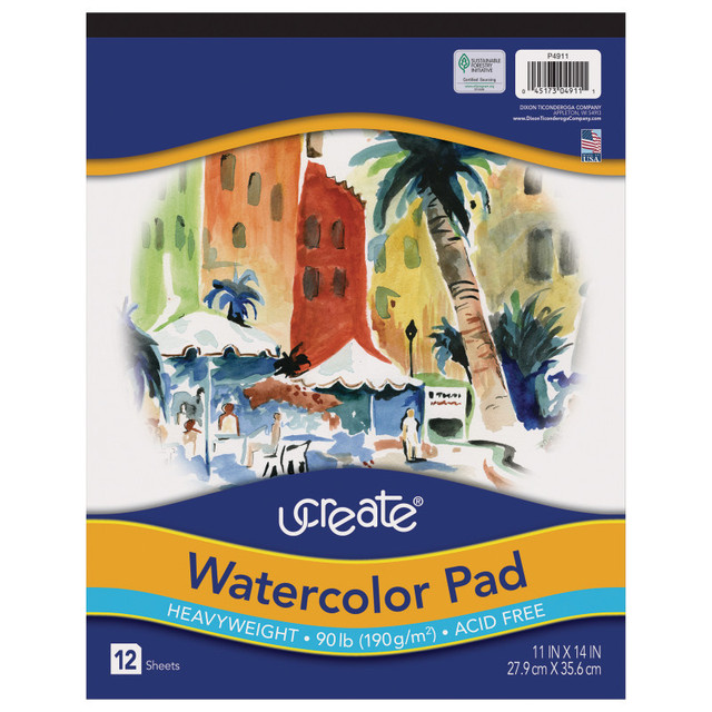 DIXON TICONDEROGA CO UCreate® Watercolor Pad, 90 lb., 11" x 14", 12 Sheets