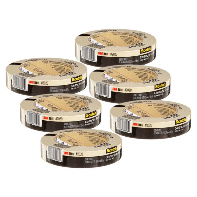 3M COMPANY Scotch® Contractor Grade Masking Tape, 0.94 in x 60.1 yd (24mm x 55m), Pack of 6