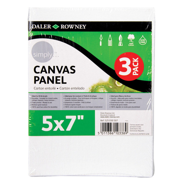 DIXON FINE ART Daler-Rowney Simply White Canvas Panels Set, 5" x 7", 3-Pack