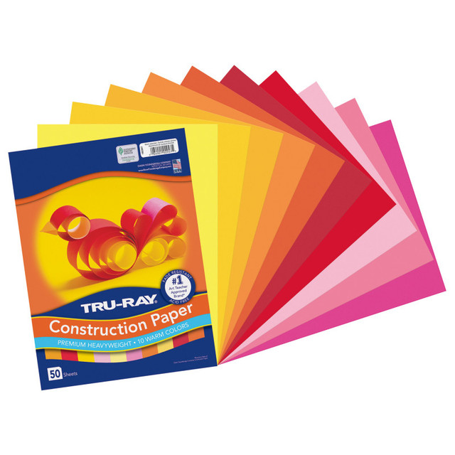 DIXON TICONDEROGA CO Tru-Ray® Construction Paper, Heavyweight, Warm Assorted, 9" x 12", 50 Sheets