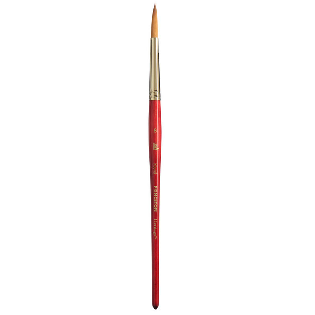 DIXON FINE ART Princeton Heritage Round Brush, Synthetic Bristles, Short Handle Watercolor Paintbrush, Scarlet, Size 8, 1 Count