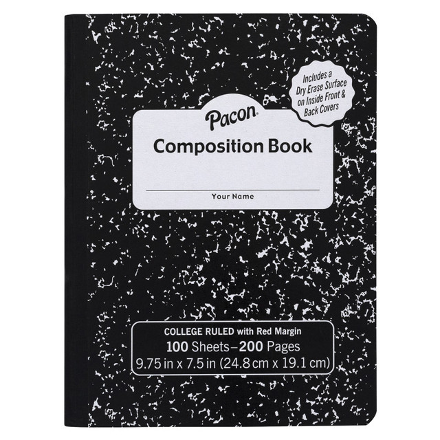 DIXON TICONDEROGA CO Pacon® Composition Book, Black Marble, 9/32 in ruling with red margin 9-3/4" x 7-1/2", 100 Sheets