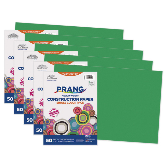 DIXON TICONDEROGA CO Prang® Construction Paper, Medium Weight, Holiday Green, 12" x 18", 50 Sheets Per Pack, 5 Packs